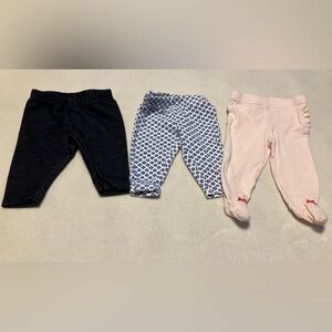 Baby Footed & Legging Trio - Black, Blue Pattern & Light Pink